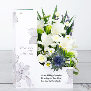 White Freesias with Lavender, Santini and Chrysanthemum Sympathy Flowercard